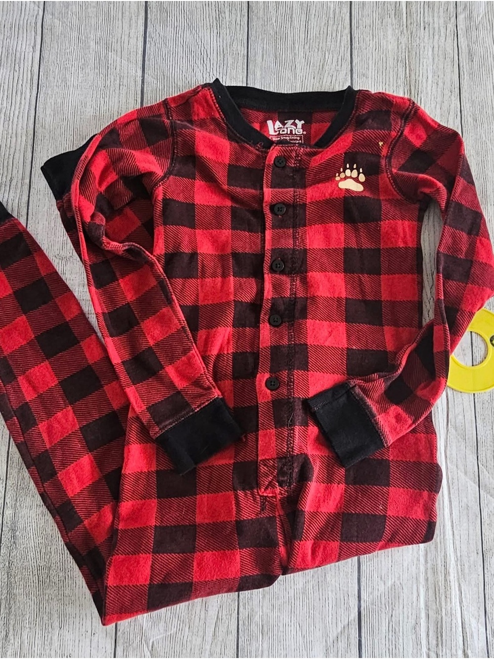 Lazy One Red and Black Buffalo Plaid Kids Footed Pajama Set